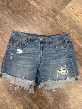 GAP Frayed Hem Distressed Denim Shorts - Medium Blue Wash